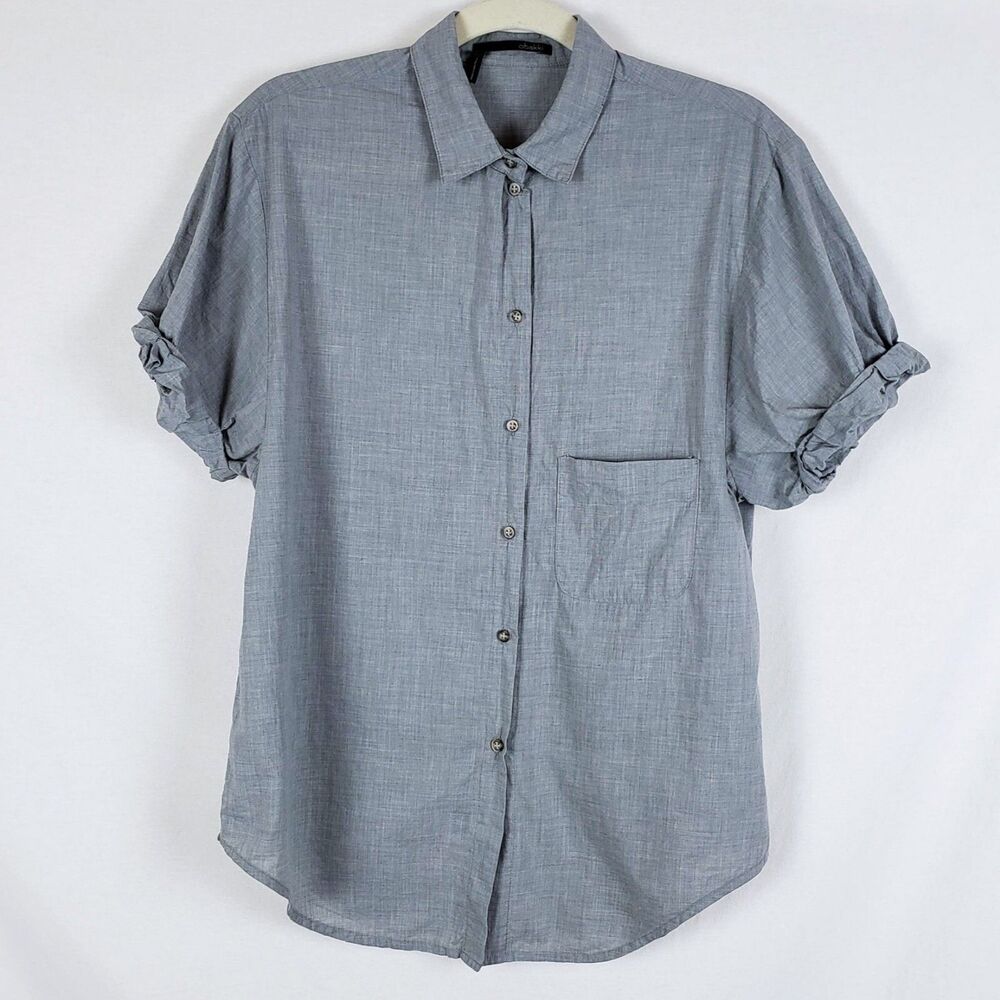 Obakki Button-Up Shirt Womens 6 Japandi Scandi Minimalist Gray Cotton